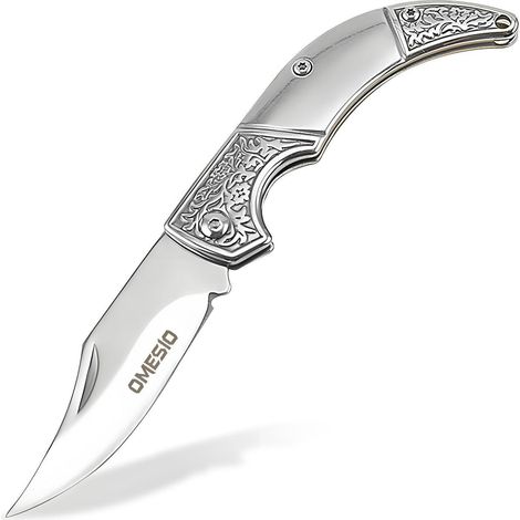 Mini Klappmesser 8,5 cm Zweihand Taschenmesser mit Schlüsselanhänger, scharf, silber