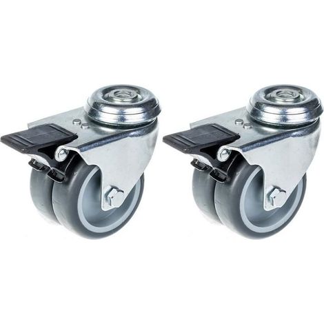 Rueda pivotante - Material de construcción - 75 mm - Caucho gris - Doble - Freno integrado