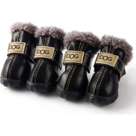 Chaussures Pour Chien - Semelle Antidérapante En Caoutchouc - Doublure Polaire Chaude - Ajustement Par Velcro - Taille M - Noir - 4 Pièces (1/5)