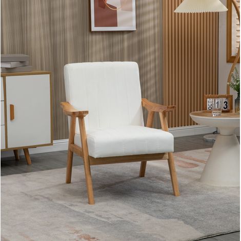 Poltrona lounge con braccioli, effetto velluto, design scandinavo, crema, 68 x 74 x 82 cm HAVRYA (1/5)