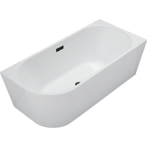Balneo Baignoire semi-îlot Murale 170x80cm droite, accessoires noir, Acrylique thermoformé 3.5mm, avec pieds réglables, AVOLA (1/4)
