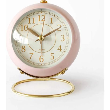 Reloj despertador analógico con luz nocturna, alarma sonora y de tono creciente, sin tictac, silencioso, funciona con pilas (rosa).