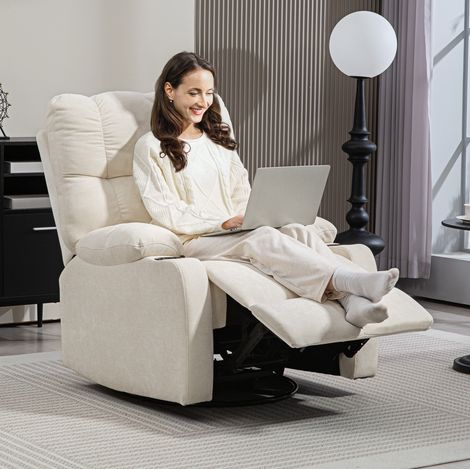 Fauteuil relax inclinable pivotant avec repose-pieds et porte-gobelets beige OKWISH (1/5)