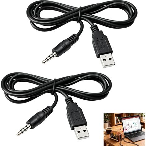 2 Pièces Câble Audio USB vers Jack 3,5 mm, Câble Auxiliaire, Adaptateur Audio Hi-Fi Sans Bruit, Câble AUX USB Mâle vers Jack 3,5 mm Mâle PVC, pour PC Ordinateur Portable Casque Haut (1M) (1/5)