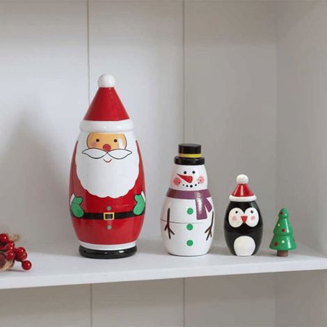 16cm Hand Painted Wooden Christmas Santa Festive Figurine Set (1/4)