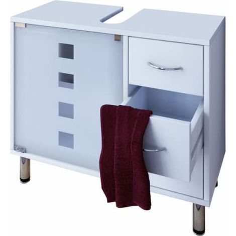 Mobilier de badge : sous-armoire de lavage Darola H. 58 x L. 67 x P. 30 cm Blanc (1/4)