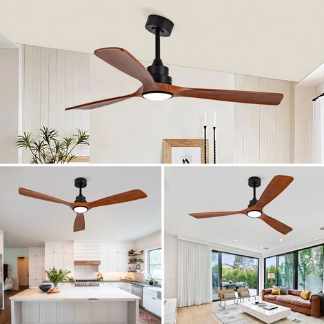 Ventilateur de plafond 152,4 cm métal et bois noir, LED dimmable, pour grand séjour – MEUBLIV (1/5)