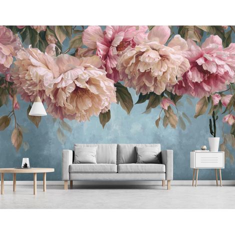 Fototapete Blumen Hängend Pfingstrosen, für Wohnzimmer und Schlafzimmer, 300 x 210 cm – Komplettset inkl. Kleister & Anleitung (1/5)