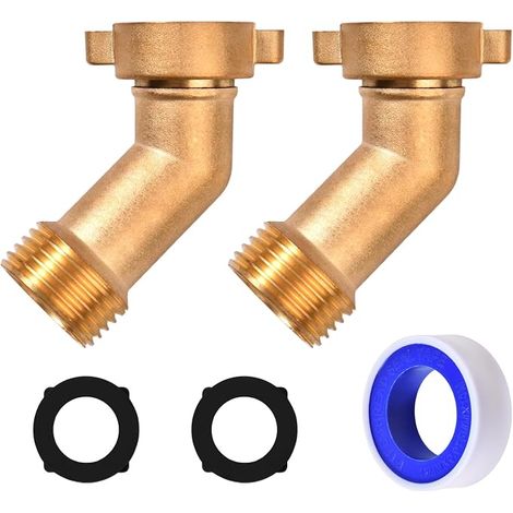 Paquet de 2 raccords coudés de tuyau d’arrosage 45 degrés, adaptateur en laiton 3/4" avec nettoyeurs haute pression pour robinets extérieurs résidentiels de raccordements d’eau de camping-car (1/5)