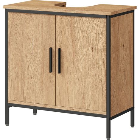 Meuble sous lavabo, meuble de salle de bain avec 2 portes et étagère réglable, style moderne, 60 x 30 x 60 cm, chêne