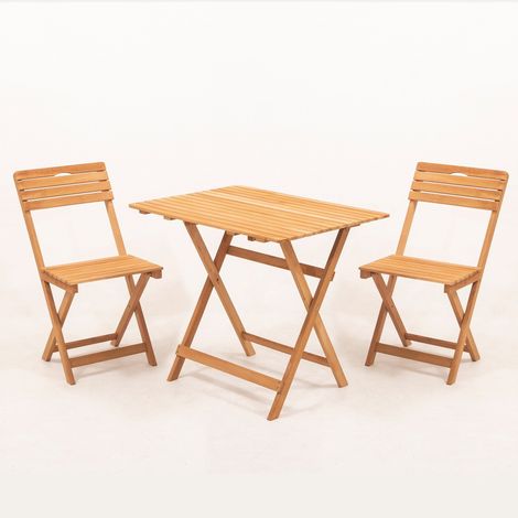 Ensemble table rectangle et 2 chaises de jardin pliables Lukas Hêtre massif Naturel (1/5)
