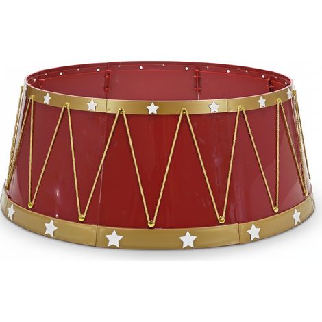 Base Copri piede Albero Natalizio a Forma di Tamburo Ø65cm – Rosso e Oro – Ideale per Alberi di Natale 180–210cm – Decorazione particolare (1/4)