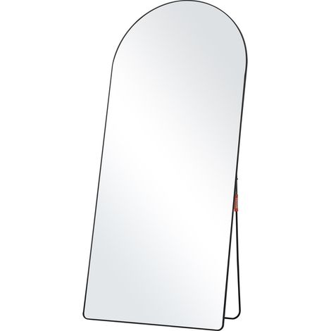 Miroir pleine longueur arqué, 1800x810 mm, grand miroir de sol mural à suspendre en verre trempé avec support, cadre en alliage d'aluminium, miroir de dressing complet pour salon, chambre, noir (1/5)