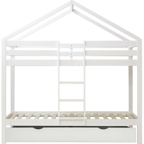 Litera casita + cajón almacenaje madera blanco 90x190/90x190cm