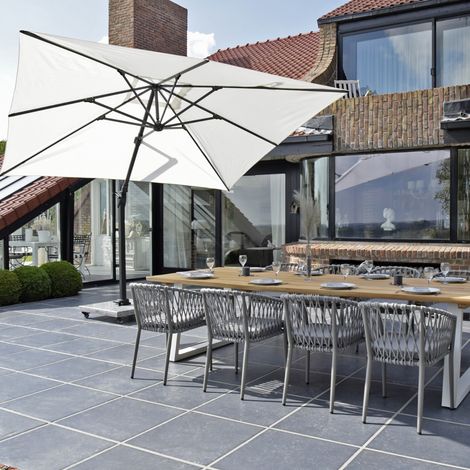 Parasol déporté rotatif 360° inclinable aluminium noir toile écrue 4x3 m Poseidon (1/4)