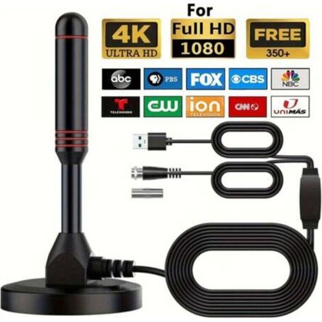 2025 Nouvelle Antenne TV Intérieur Puissante TNT, 500KM Longue Portée et Antenne TV Intérieure à 360 °, pour 1080P 4K Chaînes Télévision Gratuites - 5m de Câble Coaxial & avec Base magnétique (T808) (1/4)