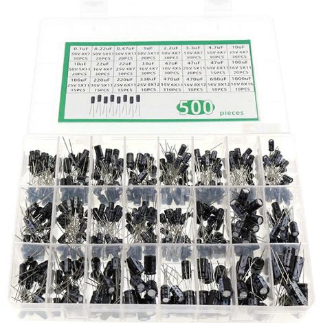500 Stück 50 V Elektrolytkondensatoren Sortimentsset Box 0,1 µF-1000 µF 24 Ventile