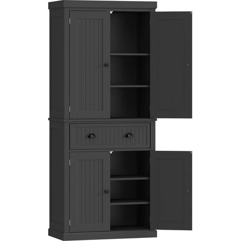 Buffet haut Pailelle rangement cuisine 4 portes tiroir noir (1/5)