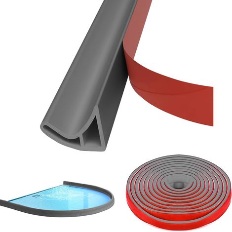 JSSEVN - Shower threshold strip, 400 × 3 × 2 cm, freely flexible shower seal, 360° silicone, self-adhesive, for bathtub sealing (grey) (1/5)