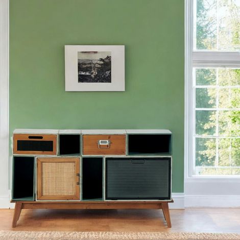 Commode bleue/verte 2 tiroirs 2 portes 4 niches LAMPHUN (1/4)