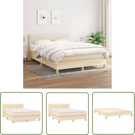 The Living Store Sommier à lattes de lit avec matelas Crème 140x200 cm Tissu - Lit Double - Lit Tapissier - Literie - Matelas À Ressorts Ensachés - Tête De Lit Ajustable (1/5)