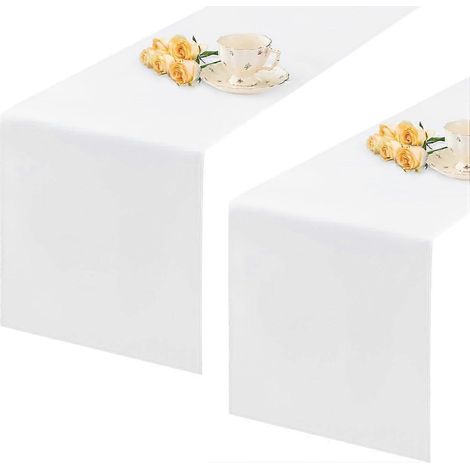 Lot de 2 chemins de table blancs, 12 x 60 pouces, couleur unie, style campagnard, compatibles avec les tables basses et les coiffeuses, adaptés aux réunions quotidiennes et à la décoration intérieure. (1/5)