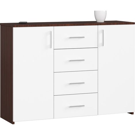 Kommode AKORD K45 Wenge 110 cm 2 Türen 4 Schubladen 4 Ebenen Front Weiß B110 x H80 x T35 cm (1/4)