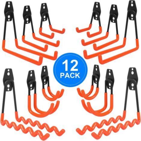 12-Piece Garage Storage Hook Set, Garage Hooks with Non-Slip Coating, Garage Wall Hooks Including Wave Hooks, J-Hooks, Square Hooks, for Power Tools, Bicycles, Ladders (1/5)