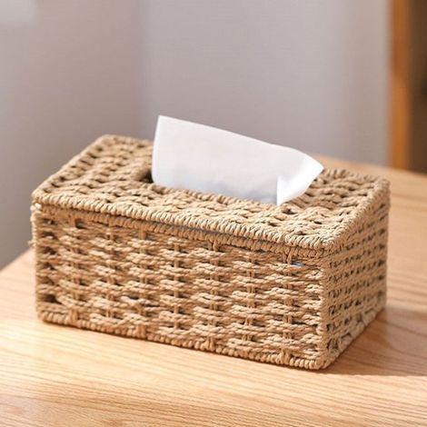 Porta fazzoletti in canna, porta fazzoletti in rattan, scatola per fazzoletti, astuccio decorativo per fazzoletti, 22 x 12 x 8 cm (1/2)