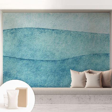 Papier peint intissé mural pour salon chambre à coucher tendance et originale - Colle incluse gratuite Vagues bleues 208x146 cm (1/5)