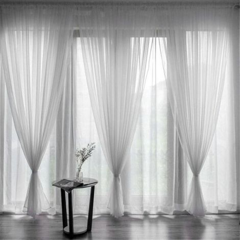 Rideau Occultant - 140 cm x 240 cm - Voilage à Oeillet - Blanc - Pour Chambre Salon Maison - 2 Pièces (1/5)