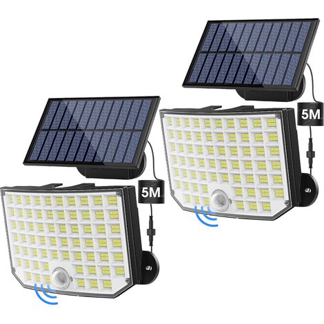 Luce solare per esterni, 256 LED, 3 modalità, luce solare per esterni con sensore di movimento, IP65 impermeabile, illuminazione solare per esterni a 180° per giardini, balconi e garage, confezione da