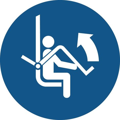 Cartelli di obbligo ISO 7010 "Obbligo di alzare la barra di sicurezza in seggiovia" - M034 - Numero Pezzi: 10 pezzi - Misura: 100mm x 100mm