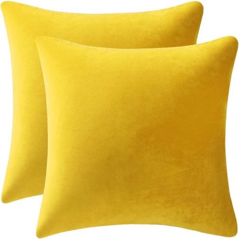 Housse De Coussin - Velours - 60x60 Cm - Pour Canapé Salon Chambre - Jaune Ambre - Lot De 2 (1/5)