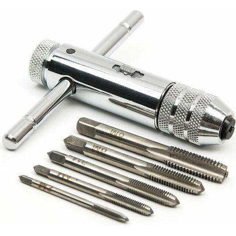 Tarauds à main Tarauds Métrique Tarauds et filières M3 M4 M5 M6 M8 Tarauds Tarauds à fileter avec Porte taraud réversible à cliquet (1/5)