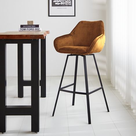 Drehbar Barhocker Cognac Samt Elise - Mit Armlehne - Sitzhöhe 79 (1/5)