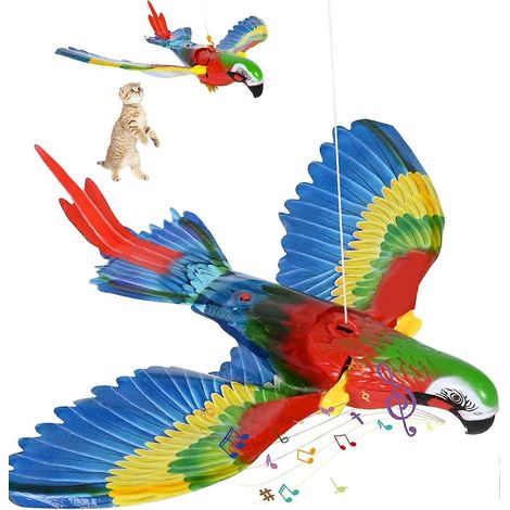 Jouet pour chat oiseau, oiseau volant électrique avec musique, jouet oiseau de simulation pour chat, pour jouer et faire de l'exercice en solo, jouet pour chien (perroquet) (1/5)