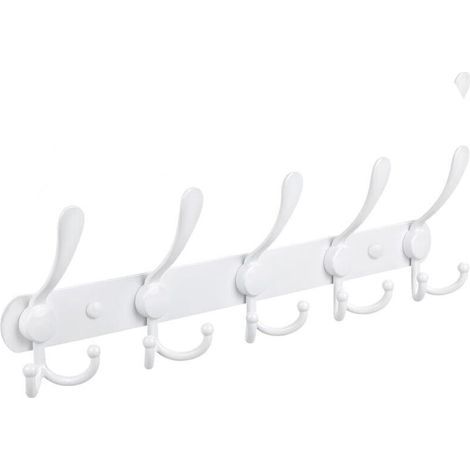Porte-manteau mural, crochets muraux – Acier inoxydable extra résistant, 5 crochets, porte-manteau pour manteaux, chapeaux, serviettes, entrée, salle de bain (blanc) (1/4)