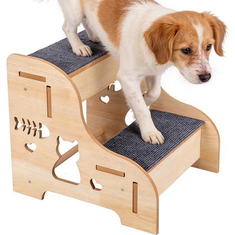 Escalier pour Chien pour Lit Rampe Antidérapante Robustesse en Bois Marchepied pour animaux pour chiens âgés et chiots pour grimper, salon, chambre, canapé, voiture, chevet, maison, terrasse (1/5)