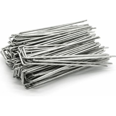 Set 100 Piquets en acier galvanisé Ø3.0mm 150x30mm ancrage au sol pour bâches filets de jardinage en U Anguleux (1/4)