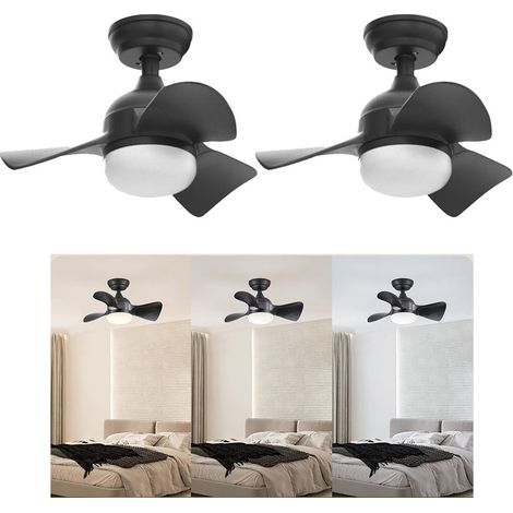 Ventilateur de plafond portable mini en 2 pièces, avec lumière, 3 vitesses de ventilation, noir, variateur d'intensité progressif et télécommande (1/5)