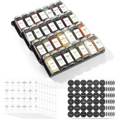 Gewürzschubladen Organizer Gewürzgläser Gießdeckel 28er Set Schwarz (1/5)