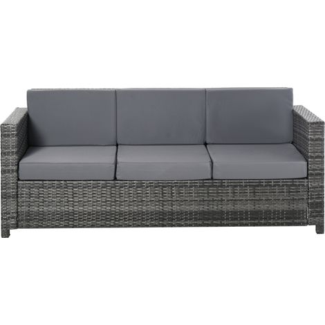 Outsunny Divano da Giardino 3 Posti in Rattan PE e Metallo 185x70x80 cm Grigio