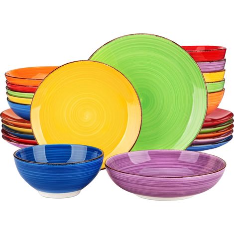 Service de vaisselle en céramique, design peint à la main, 24 pièces, 24 PCS Coloré (1/2)