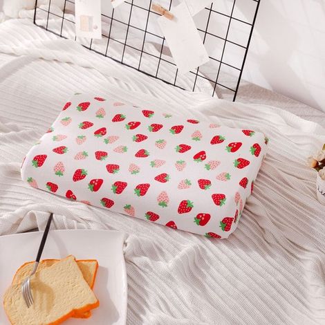 Cuscino per bambini in lattice naturale - Fodera lavabile in cotone, cuscino per la nanna dei più piccoli (motivo fragola bianco, 44x27x6 cm)