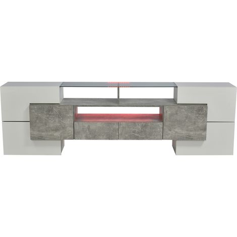 TV-Lowboard Weiß Hochglanz 200 cm mit LED-Beleuchtung und Glasoberfläche (1/5)