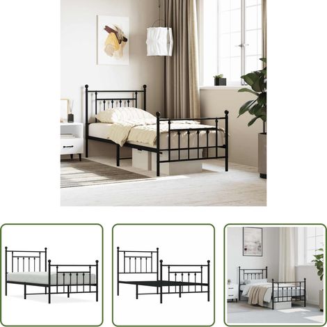 vidaXL Lit avec tête et pied -  Cadre de lit métal sans matelas avec pied de lit noir 90x190 cm (1/5)