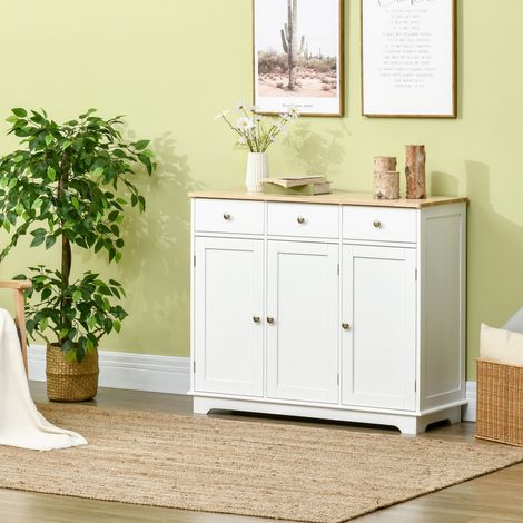 HOMCOM Aparador de Cocina Mueble Auxiliar de Almacenaje para Comedor Salón Estilo Moderno Antivuelco 101x40x85 cm Blanco (1/5)