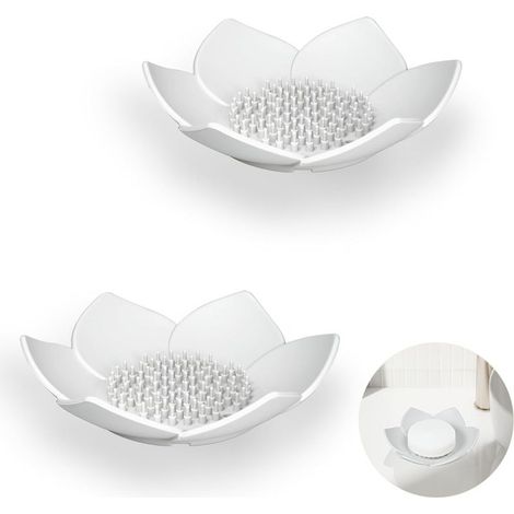 2 Pièces Porte Savon en Silicone, Antidérapant Porte-Savons avec Drain, Porte Savon Salle de Bain, Support Savon Solide pour Douche(Blanc) (1/5)