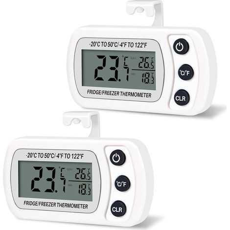 2 PCS Thermometer for Fridge Freezer Frigidaire Digital Temperature -20 to 50°C with Hook, Easy to Read LCD Display, Max Min Recording Function (White) (1/5)